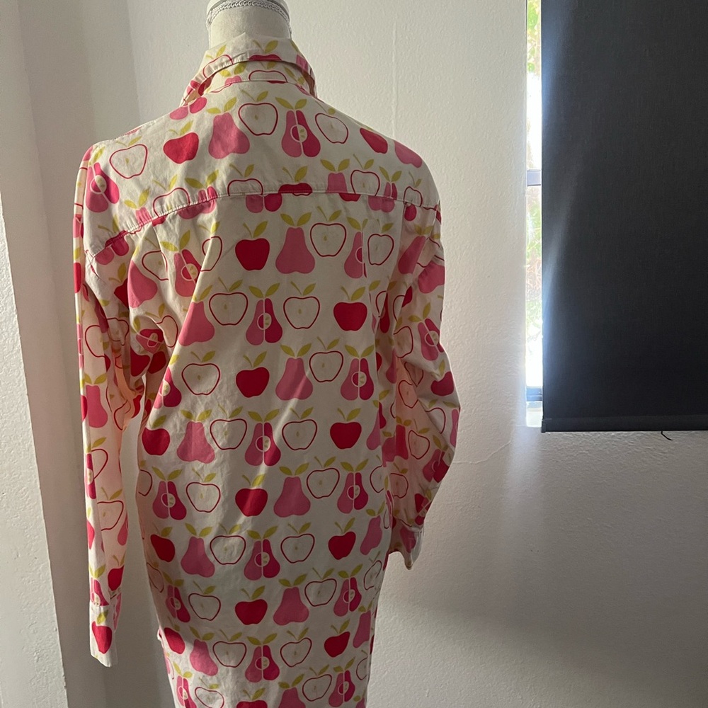 Apple Print Women's Pajama Shirt Cotton Long sleeve Shirt - Picture 3 of 15